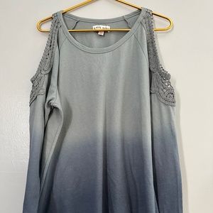 KNOX ROSE BLUE AMBRE COLD SHOULDERS LONG SLEEVE WITH DECORATIVE EMBROIDERY